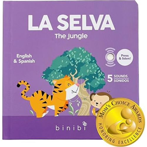 Binibi Spanish Books for Babies & Toddlers 1-3 La Selva Bilingual Sound Book with Jungle Animal Sounds | Bilingual Children's Book | Support Spanish Learning for Kids | Libro en español para bebés