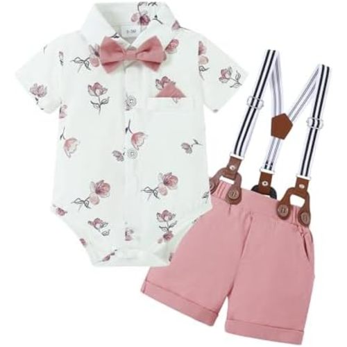 nilikastta Baby Boy Outfits Infant Boys Clothes Dress Shirt/Bowtie/Suspender Shorts Wedding Party 0-18M