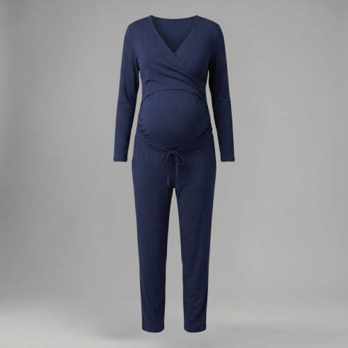 Maternity Set with Wrap Top and Elastic Waistband - Nursing Pregnancy Loungewear – By Kate Olivia