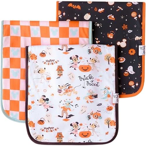 Copper Pearl Baby Burp Cloths 3 Pack, Cotton Burp Cloths, Absorbent Spit Up Rags, Mickey Mouse's Boo Bash Set