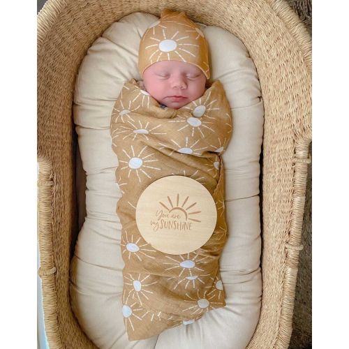 Organic Cotton Muslin Swaddle Blanket: Boho Sunrays, Mustard Yellow, Gold