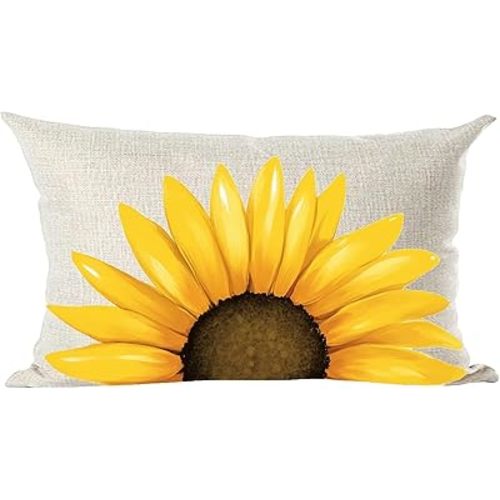 Ramirar Ink Painting Watercolor Yellow Sunflower Sunshine Summer Decorative Lumbar Throw Pillow Cover Case Home Living Room Bed Sofa Car Cotton Linen Rectangular 12 x 20 Inches