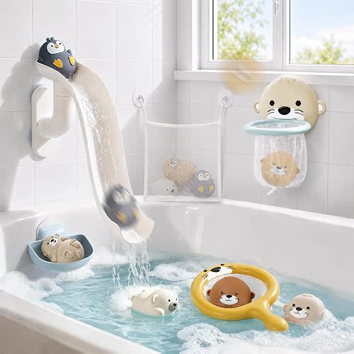 No-Hole Otter Bath Toys Set for Toddler 1-3, 11 Pcs
