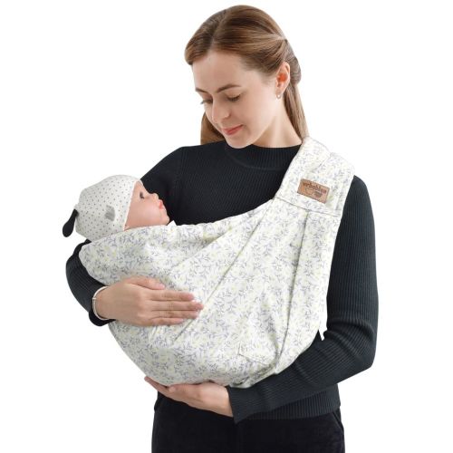 vrbabies Baby Carrier from Newborn, Soft Lightweight Baby Sling with Pockets & Adjustable Shoulder Strap Easy Wearing, Front Baby Sling for Newborn and Toddler 1-24 Months Up to 40lbs (Yellow Flower)