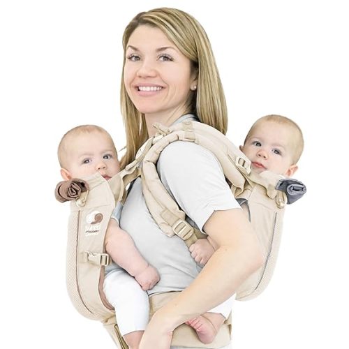 TwinGo Carrier - Breathable Twin Baby Carrier That Separates into 2 Baby Carriers, Adjustable Twin Carriers for Babies and Toddlers (10-45 lbs), Fits Adults XS-XXL - Air Model, Simply Neutral
