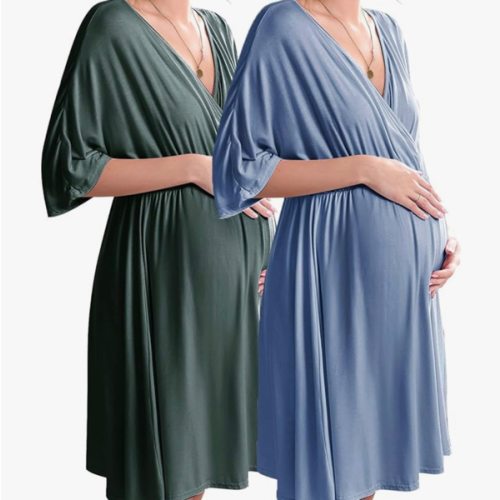 Ekouaer 3 in 1 Labor/Delivery/Hospital Gown 2 Pack Maternity Dress Nursing Nightgown Sleepwear