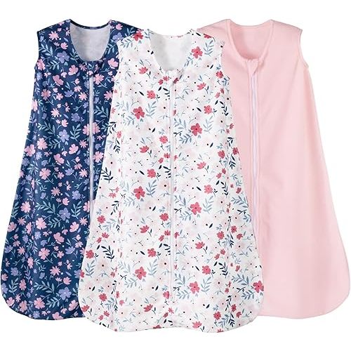 david's kids 3 Pack Warm Micro Fleece Baby Sleep Sack 6-12 Months, Soft Baby Wearable Blankets with 2-Way Zipper, Comfy Winter Sleeping Bags for Infant Newborn Girls Neutral, Medium Size, Floral