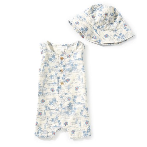 Scene&Heard Baby Boys Sleeveless Printed Shortall and Hat Set