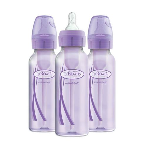 Dr. Brown's Options+ Dr Browns Baby Bottles 8 Oz 3 Ct | Purple Baby Bottles 0-3 Months | Dr Browns Anti Colic Bottles | Breastfeeding Bottle | Slow Flow Bottles for Newborn Babies | Vented Nipple Type