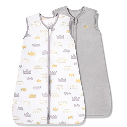 TILLYOU 2 Pack Baby Sleep Sack 18-24 Months 100% Cotton Wearable Blanket 0.5 TOG Sleeveless Summer Sleep Sacks with 2-Way Zipper, Gray Crown