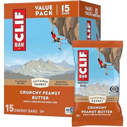 CLIF BAR - Energy Protein Bars - Crunchy Peanut Butter - Made with Organic Oats - Energy Bars - Non-GMO - (15 Pack)