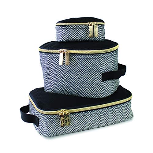 Itzy Ritzy Packing Cubes For Travel – Set of 3 Packing Cubes or Travel Organizers; Each Cube Features a Mesh Top, Double Zippers and a Fabric Handle (Coffee and Cream)