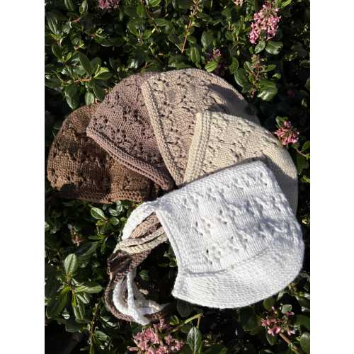 Hand Knitted Cotton Baby Bonnet | Textured Knit Lace Bonnet Hat, Neutral Newborn Gift