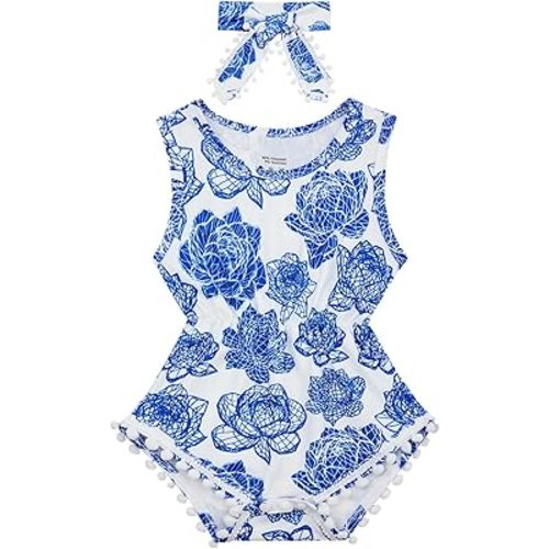 BFUSTYLE Baby Girl Clothes 0-24 Months Outfit Sleeveless Infant Romper Bodysuit with Headband