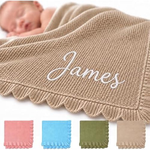 Personalized Knit Baby Blanket Embroidered Name Custom Newborn Gifts