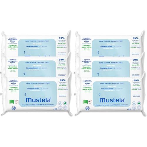 Mustela Baby Home Compostable Cleansing Wipes - For Face, Body & Diaper Area - 99% ingredients of natural origin & plant-based fibers - For all skin types - Fragrance Free Version & Various Sizes