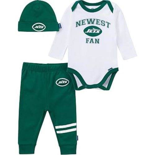 Gerber NFL Baby Boys 3 Piece Onesie Bodysuit, Active Pant and Cap Set