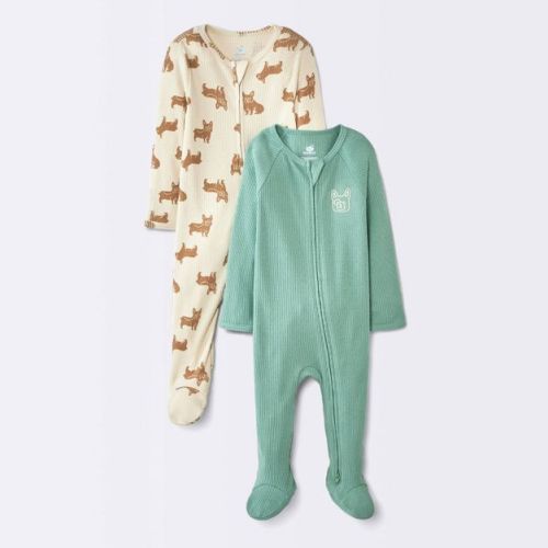 Baby Boys' 2pk Frenchies Jacquard Ribbed Sleep N' Play - Cloud Island™ Green 6-9M