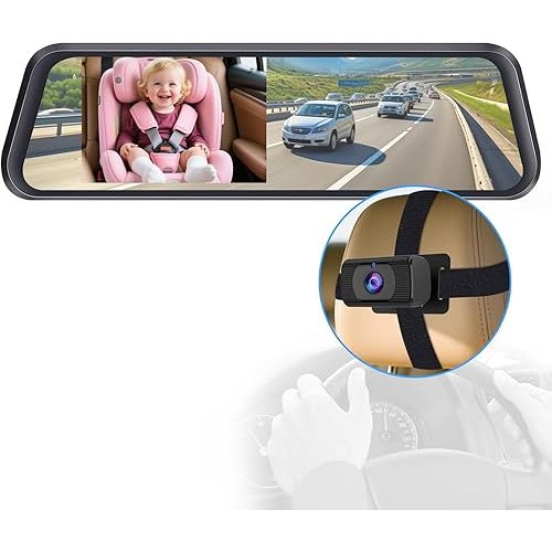 Baby Car Mirror Camera: 4.3" 1080P Rearview Mirror Monitor - See Baby and Rear Traffic at Once for New Parents on Daily Driving - 19.7ft Power Cable for 3-Row Family Vehicles