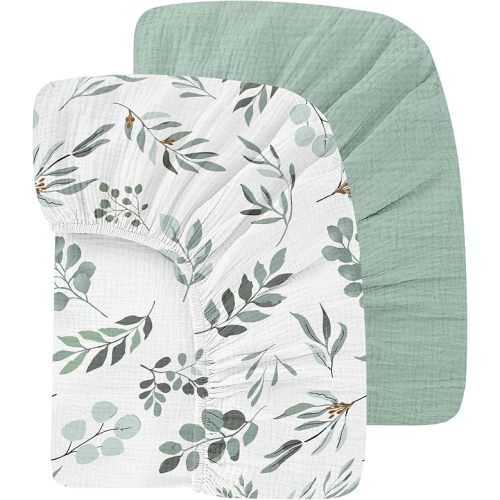 100% Organic Cotton 2 Pack 52x28 Inches Muslin Crib Sheets Fitted Crib Mattress Sheet for Baby Girls & Boys, Soft Boho Neutral Toddler Bed Sheets Fits Well Standard Size Crib Mattress 28x52 Inches