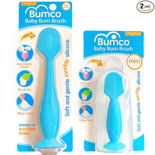 Bumco Baby Bum Brush + Mini Diaper Cream Spatula with Case - BPA-Free Butt Spatula Baby, Soft Diaper Spatula, Baby Diaper Cream Applicator, Mom-Invented Diaper Bag Essentials, Butt Spatula