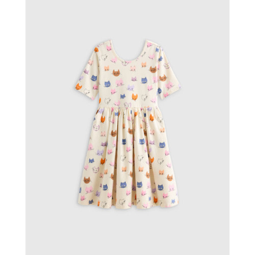 Organic Cotton Skater Dress - Kid Girl in Cat Faces