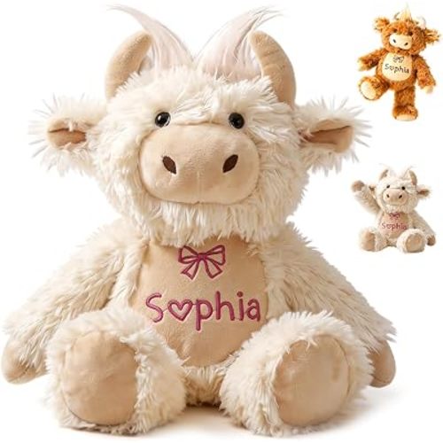 Personalized Highland Cow Stuffed Animal for Girls, Custom Plush Highland Cow Baby Stuff with Name, Toys for 1 2 3 Year Old Baby Girl Boy, Customized Birthday Gifts for Infant Toddler Newborn