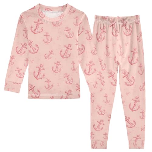 SUABO Pink Anchor Pattern Boys Girls Pajamas Long Sleeve Sleepwear 2 Piece Cotton Pajamas