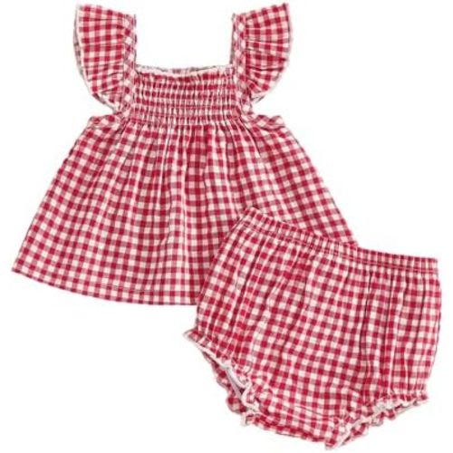 Baby Girl Summer Clothes Plaid Ruffle Shirt Tops Bloomers Shorts 2 Pcs Infant Cute Outfits Set 3 6 12 18 24 Months