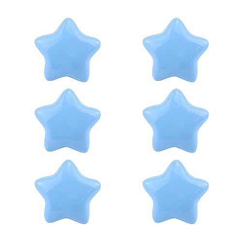 Dnyta 6 Pcs Star Shaped Ceramic Knobs Decorative Pulls Cute Cabinet Dresser Pulls for Wardrobe, Drawers, Cabinets, Jewelry Box (Star Shaped, Blue)