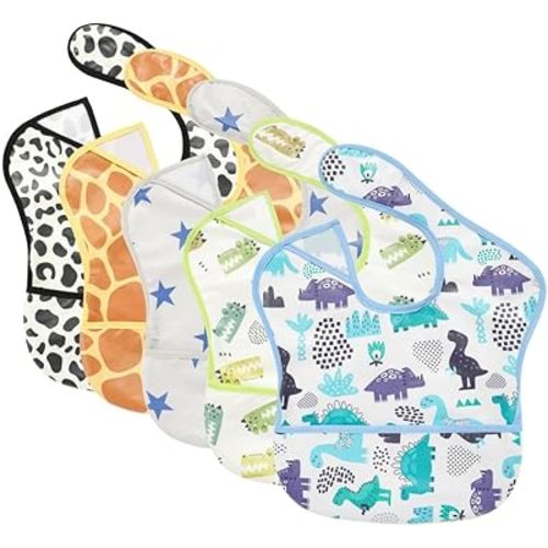 TSD Baby Bibs Waterproof Feeding Bibs 5pack Adjustable Mealtime Poctet Bib for Newborn Toddler Infant Easy Clean Durable Baby Essentials Shower Gift