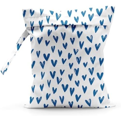 Waterproof Cloth Diaper Wet Dry Bag Reusable Travel Beach Pool Daycare Soiled Toddler Items Yoga Gym Bag for Swimsuits Wet Clothes Bags - Blue Heart Pattern