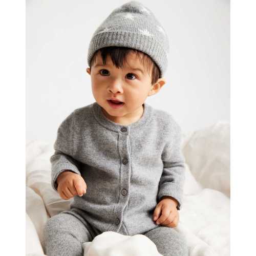 Mongolian Cashmere Cardigan - Baby in Heather Grey