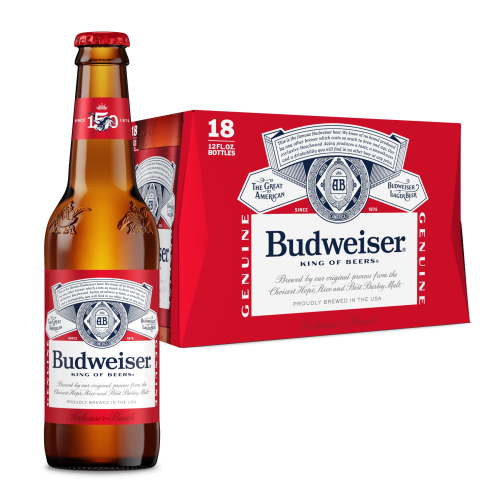 Budweiser American Lager Beer 18 Pack 12 Fl Oz Glass Bottles 5% ABV Crisp Refreshment
