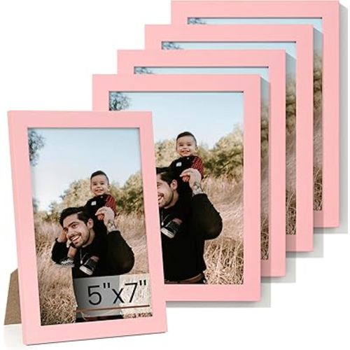 Heimlove 5x7 Picture Frame Set of 5,Pink Photo Frames Display 5"x7" Pictures,Picture Frames 5x7 Wall Gallery Collage Tabletop or Wall Mount,Poster Frame Display for Certificate Document