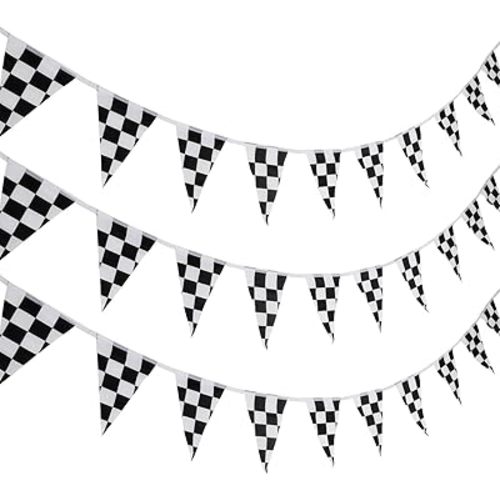 10 Meters Checkered Pennant Banner Racing Flag Party Flag Banner Accessory for Race Theme Birthday Party Decoration