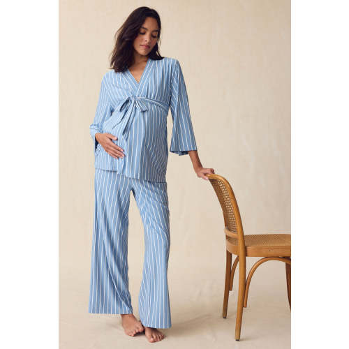 LAKE | Women | DreamModal™ Pajamas | Parisian Green Pencil Stripe Maternity Kimono Bundle