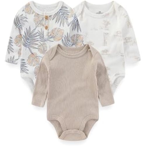 Baby Long Sleeve Bodysuits 3-Pack Cotton Infant Baby Boy Girl Clothes Outfit 0-12Months