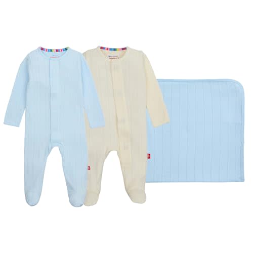 magnetic me Goodnight Baby Gift Set | Magnetic Footie Pajamas & Blanket | Baby Shower Gift for Newborns, Sky Blue Pointelle, 0-3M