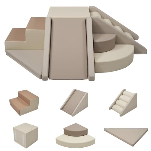 9 Piece Soft Climbing Toys for Toddlers 1-3, Indoor Play | Foam climb & crawl playset. Modular soft play gym with EPE foam & easy-clean PU. Safe indoor climbing structures for kids.
