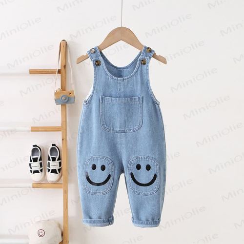 Toddler Pocket Smiley Denim Overalls