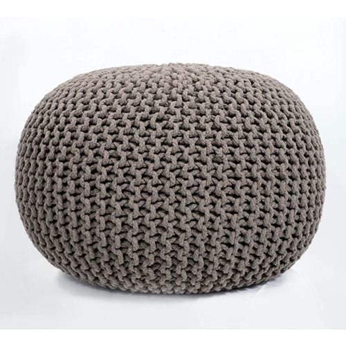 FRELISH DECOR Round Pouf Ottoman Hand Knitted 100% Cotton Pouf - Foot Stool - Knitted Bean Bag - Floor Chair for Living Room Bedroom - Foot Rest for Couch (20 Diameter x 14 Height) - Beige