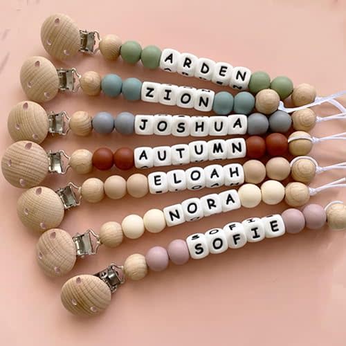 Personalized Pacifier Clip with Name Baby Binky Clip Silicone Pacifier Holder for Boys and Girl (A)