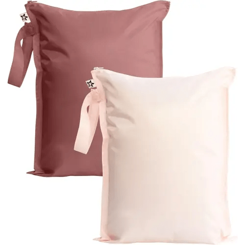 Tiny Twinkle Mess Proof Wet Bags | 2-Pack Reusable Waterproof Wet Bags for Swimsuits | Baby Clothes | Travel & Diaper Bag (Rose, Burgundy)