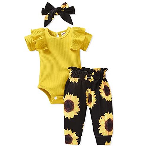 fioukiay Preemie Newborn Baby Girls Clothes Infant Little Kids Romper Bodysuit Pants Headband Clothing Set Summer Outfits