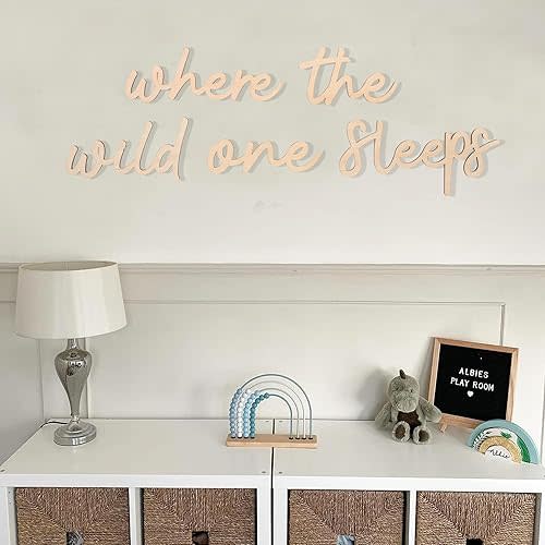 Wooden Where The Wild One Sleeps Sign - Kids Bedroom Wall Decorations,Forest Themed Room Decorations,Wooden Sign Wall Art Photo Props,Where The Wild One Sleeps Letters Home Decoration