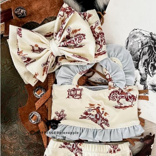 Sunset Cowgirl W/Blue Ruffle Two Piece Swimsuit (Minis)