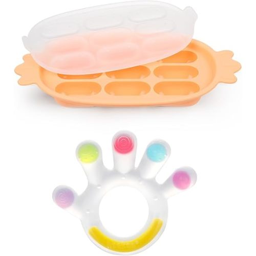 haakaa Silicone Nibble Freezer Tray &Palm Teether Set-Ice Cube Mold|Breast Milk Teether Pop Maker|Soft Silicone Baby Soothing Teether Pacifier