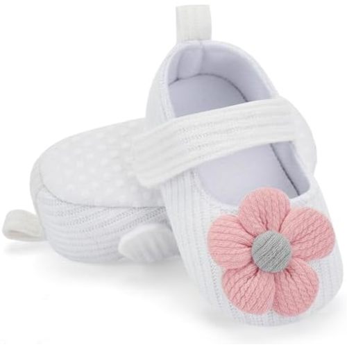 BACSAC Baby Girls Mary Jane Flats with Bow Soft Sole Non-Slip Crib Shoes Infant Toddler First Walkers Princess Dress Shoes