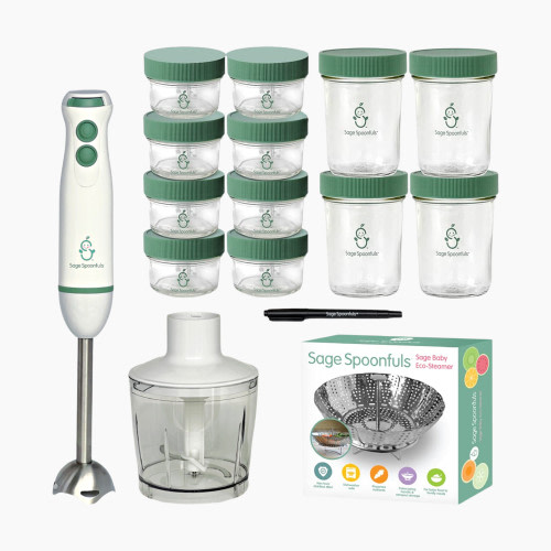 Sage Spoonfuls Baby Food Maker and Storage Set with Glass Jars - 17 Piece